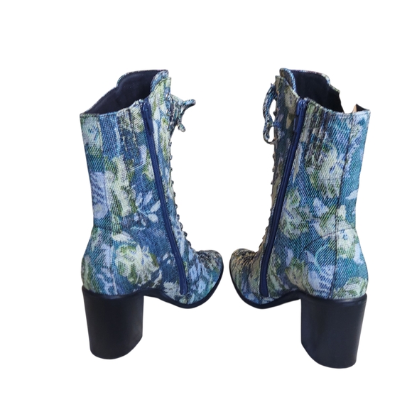 Jeffrey Campbell Hastings Blue Green Floral Tapestry Victorian Boots Lace Up - Picture 9 of 16